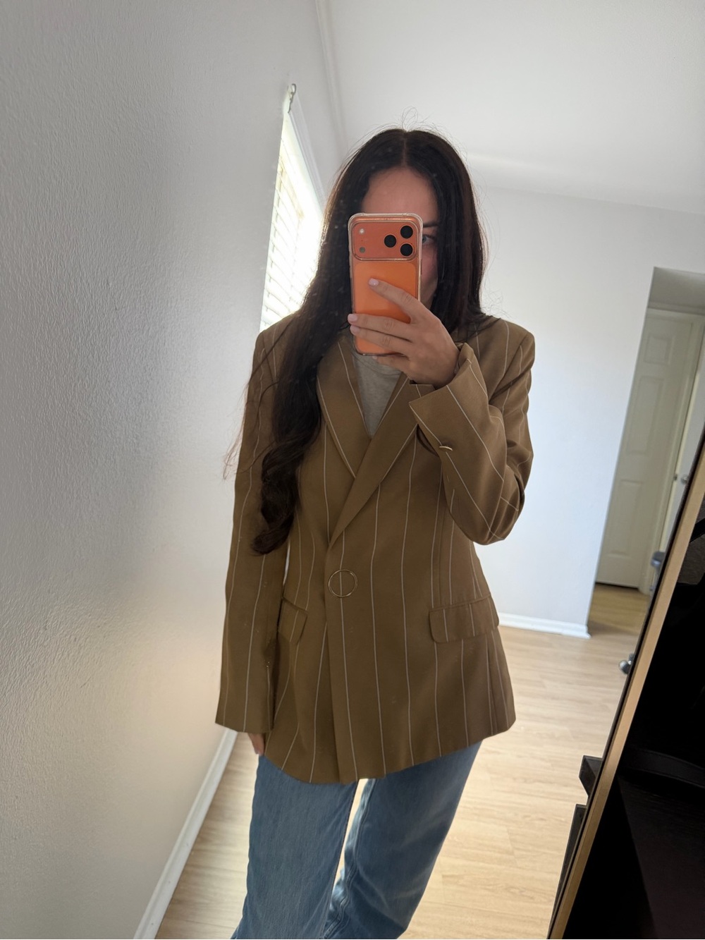 ASOS Brown Pinstripe Blazer Jacket - Picture 4 of 7